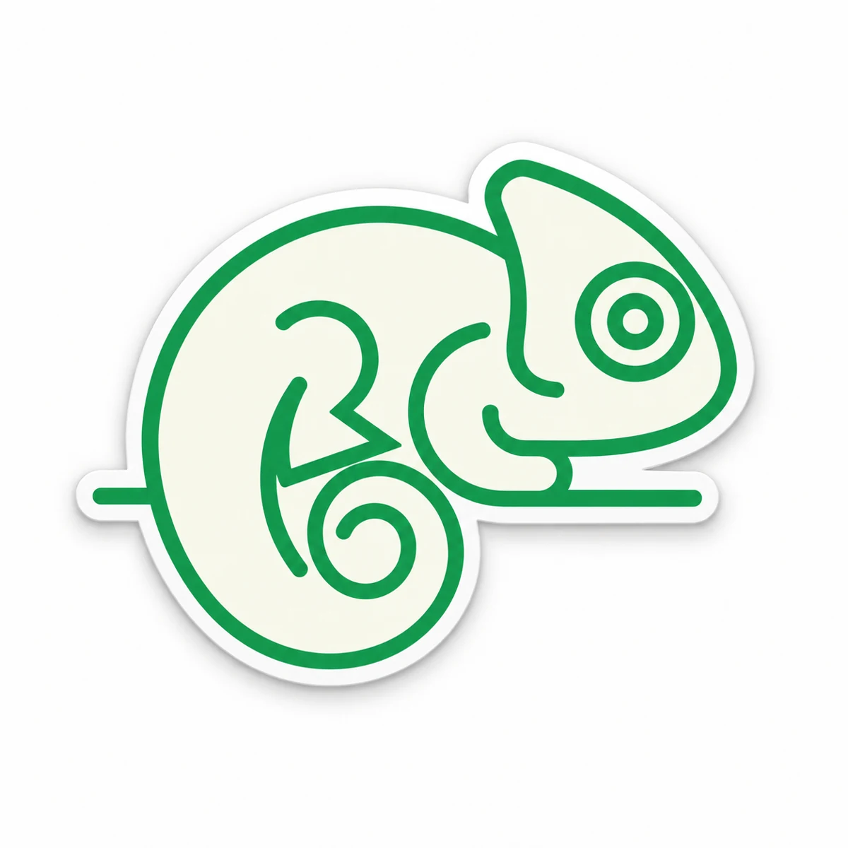 Design mockup of a die-cut green chameleon sticker